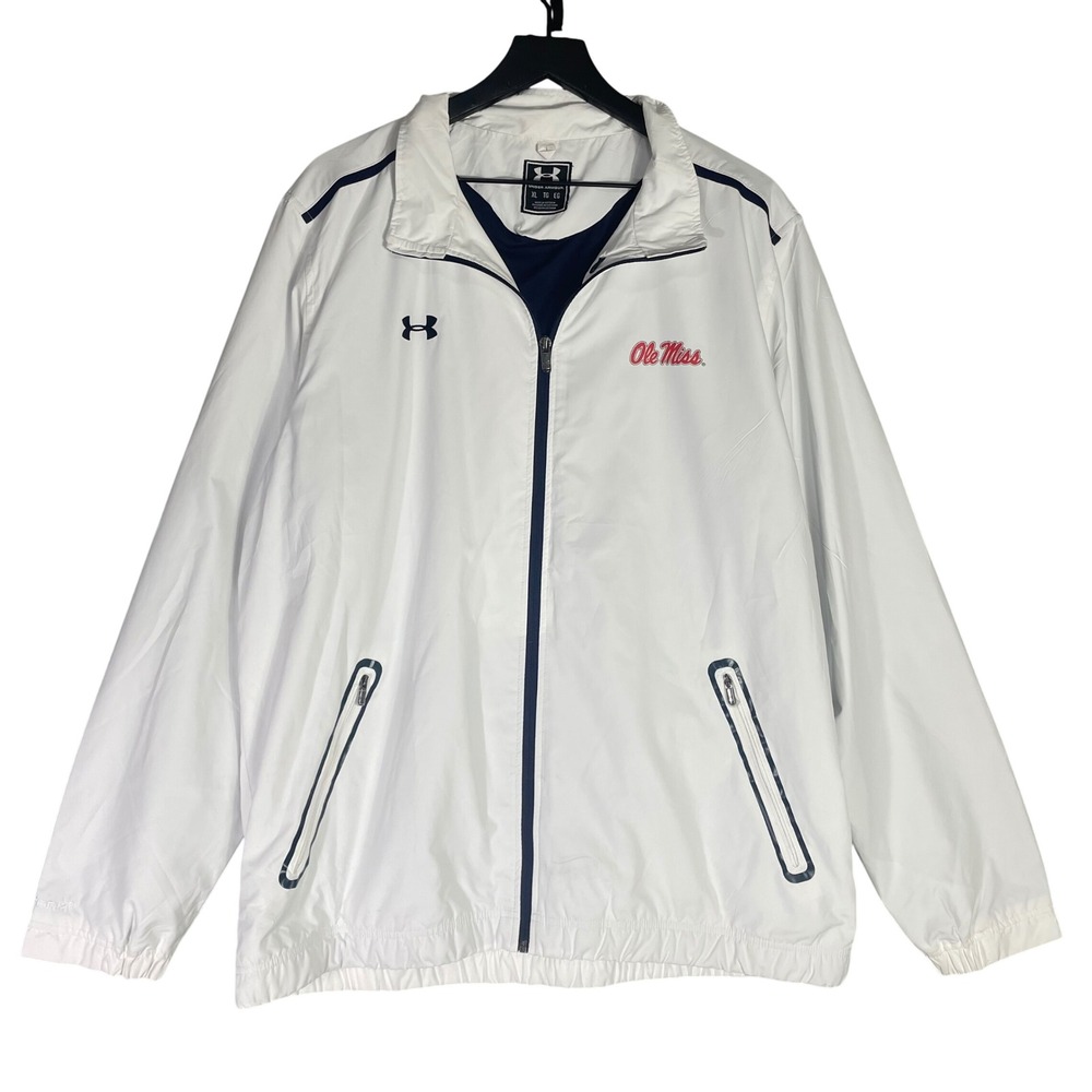 Under Armour Ole Miss Rebels Jacket Men's XL White Navy Full Zip Track NCAA